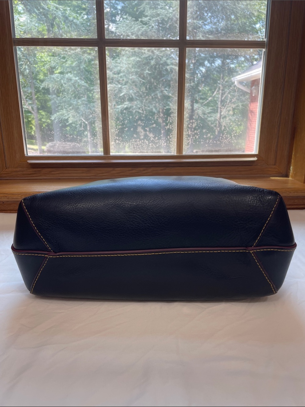 Dooney & Bourke Navy Florentine Twist Strap Hobo Brown Trim and Tassel - Picture 10 of 16